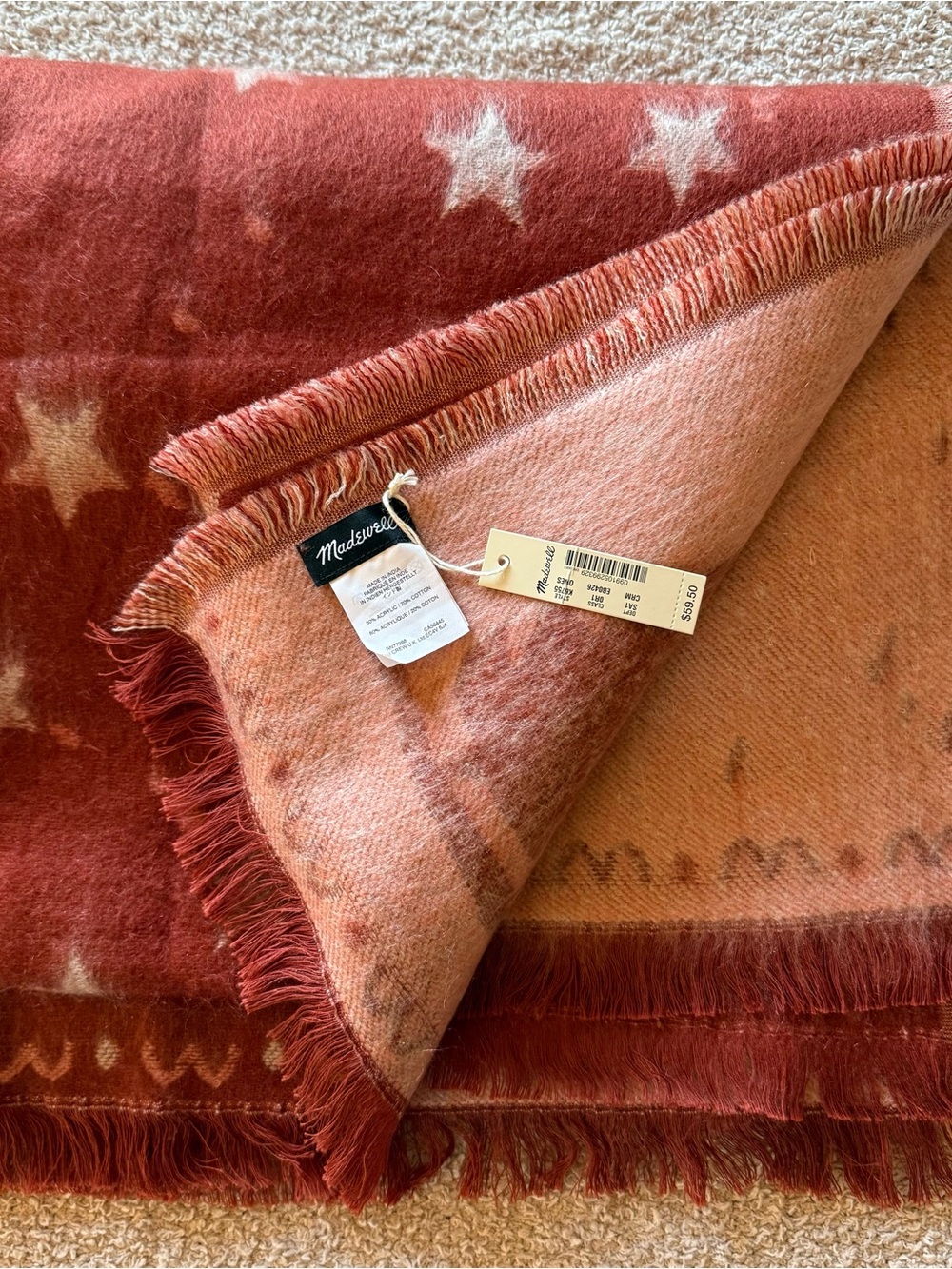 NWT Madewell Starry Night Mountain Fringe Scarf